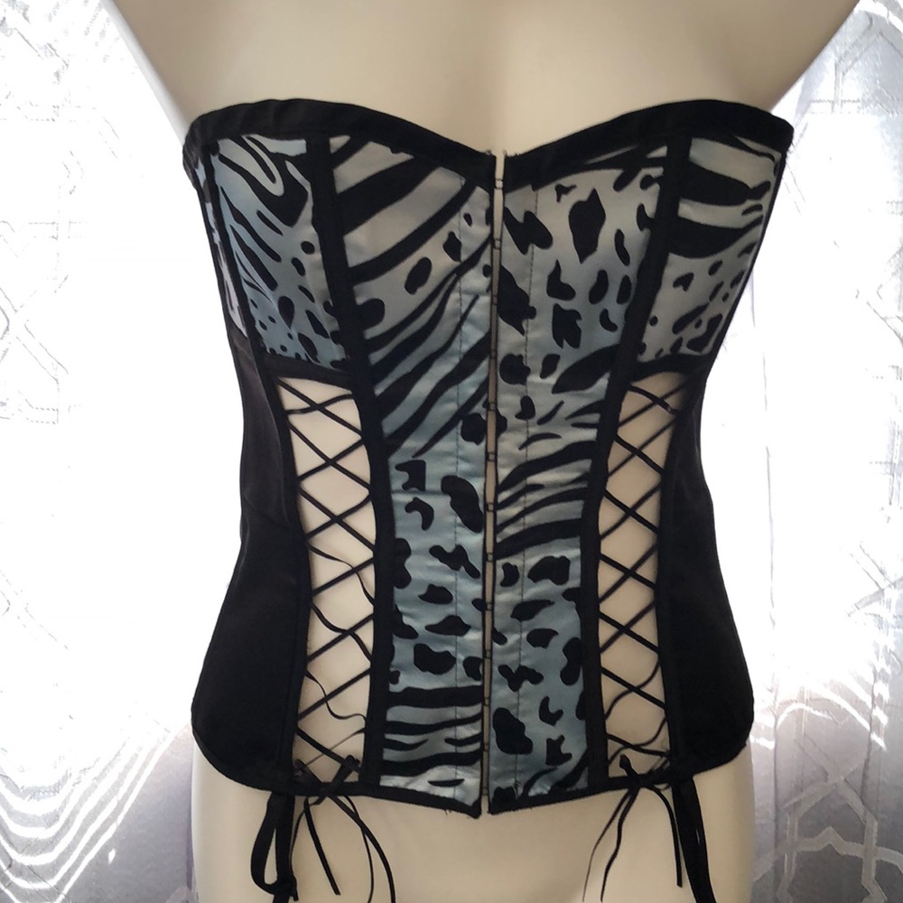 Corset black and blue leopard print adjustable